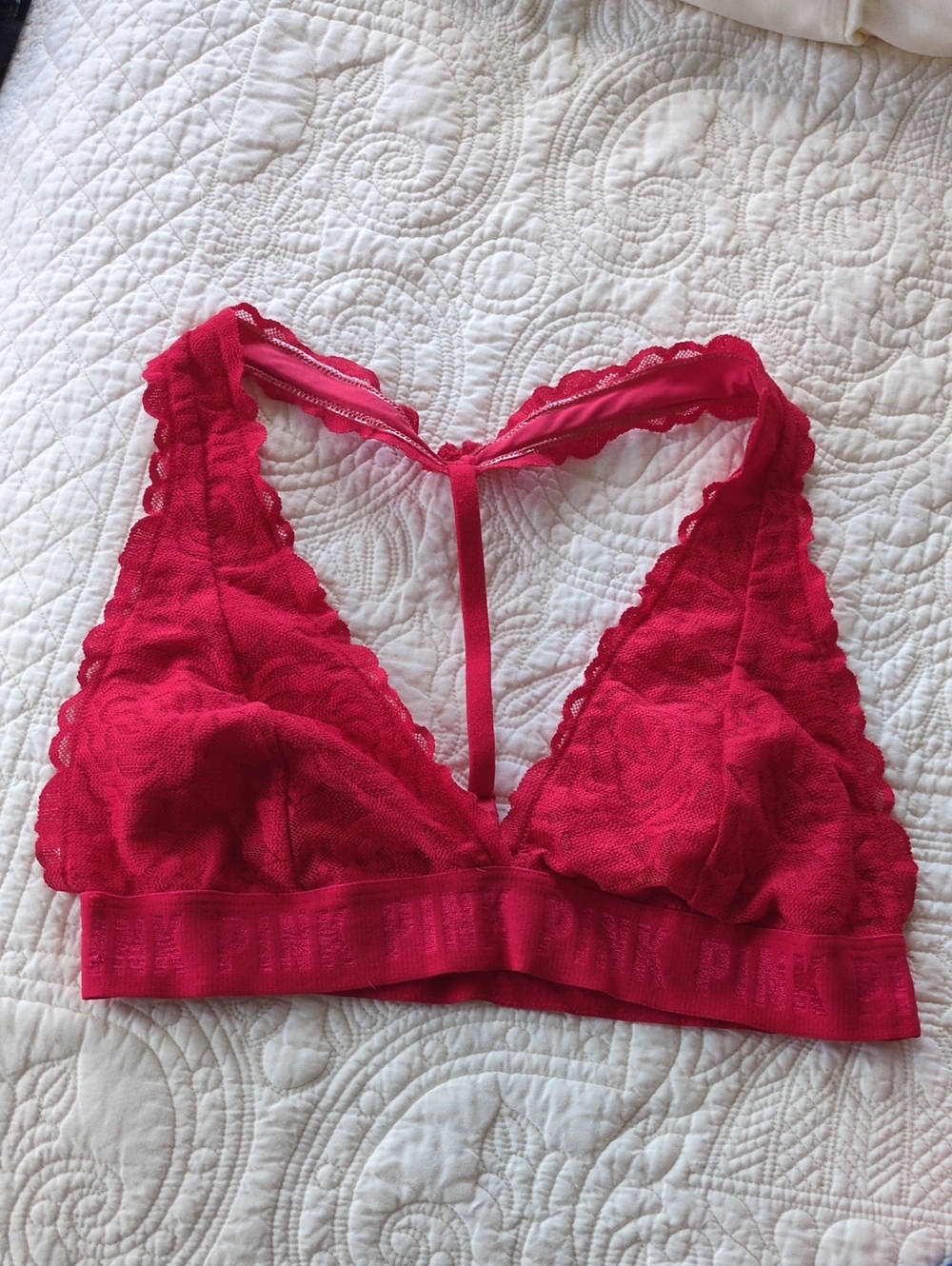 PINK Victoria's Secret Hot Pink Lace T-Back Bralette